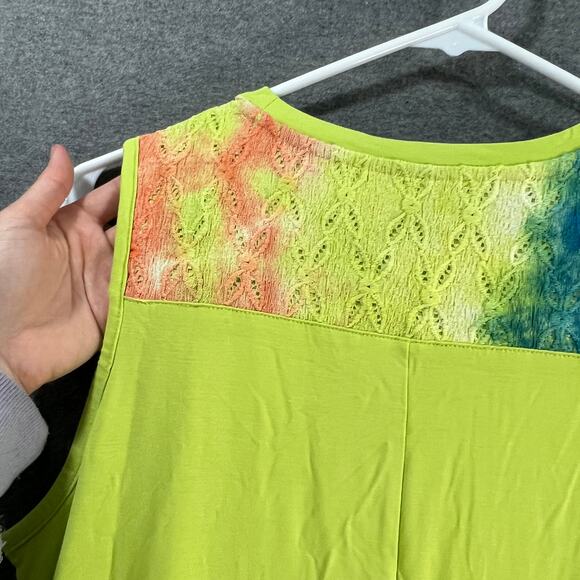 LOGO by Lori Goldstein Regular Ravon 230 Dress with Tie-Dye Hem Wild Lime Small - Picture 12 of 12
